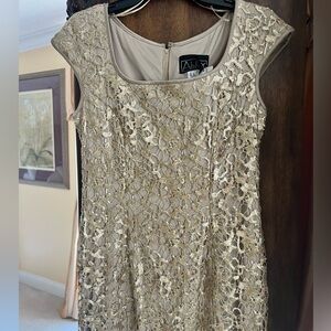 NWT Alex Evenings Champagne Gold Lace Dress